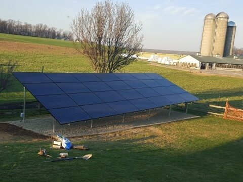 Solar panels in a rural back yard