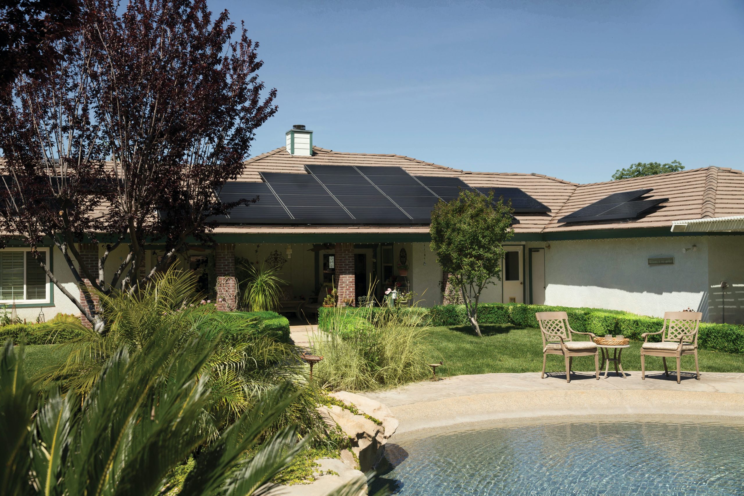 A beautiful home with a residential solar system