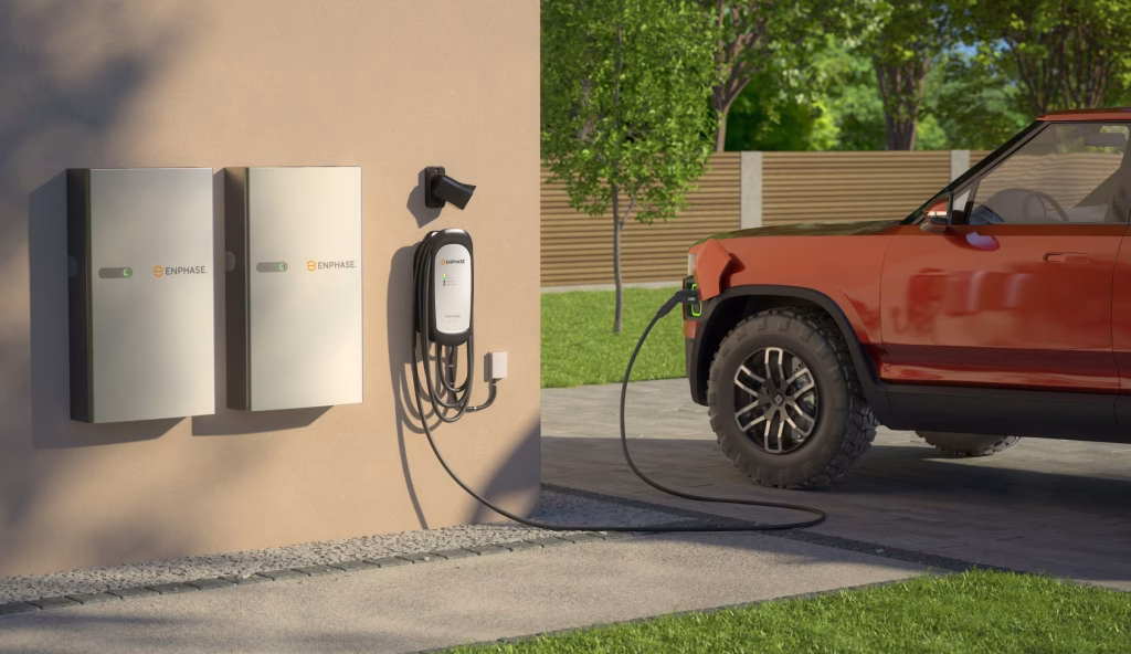 EV charging in a driveway with Enphase
